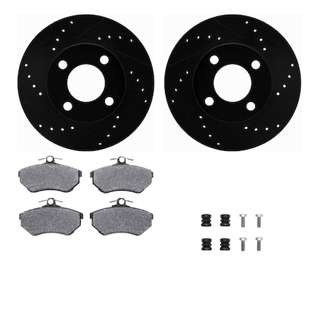 8512-73017, Rotors-Drilled And Slotted-Black W/ 5000 Advanced Brake Pads Incl. Hardware, Zinc Coated
